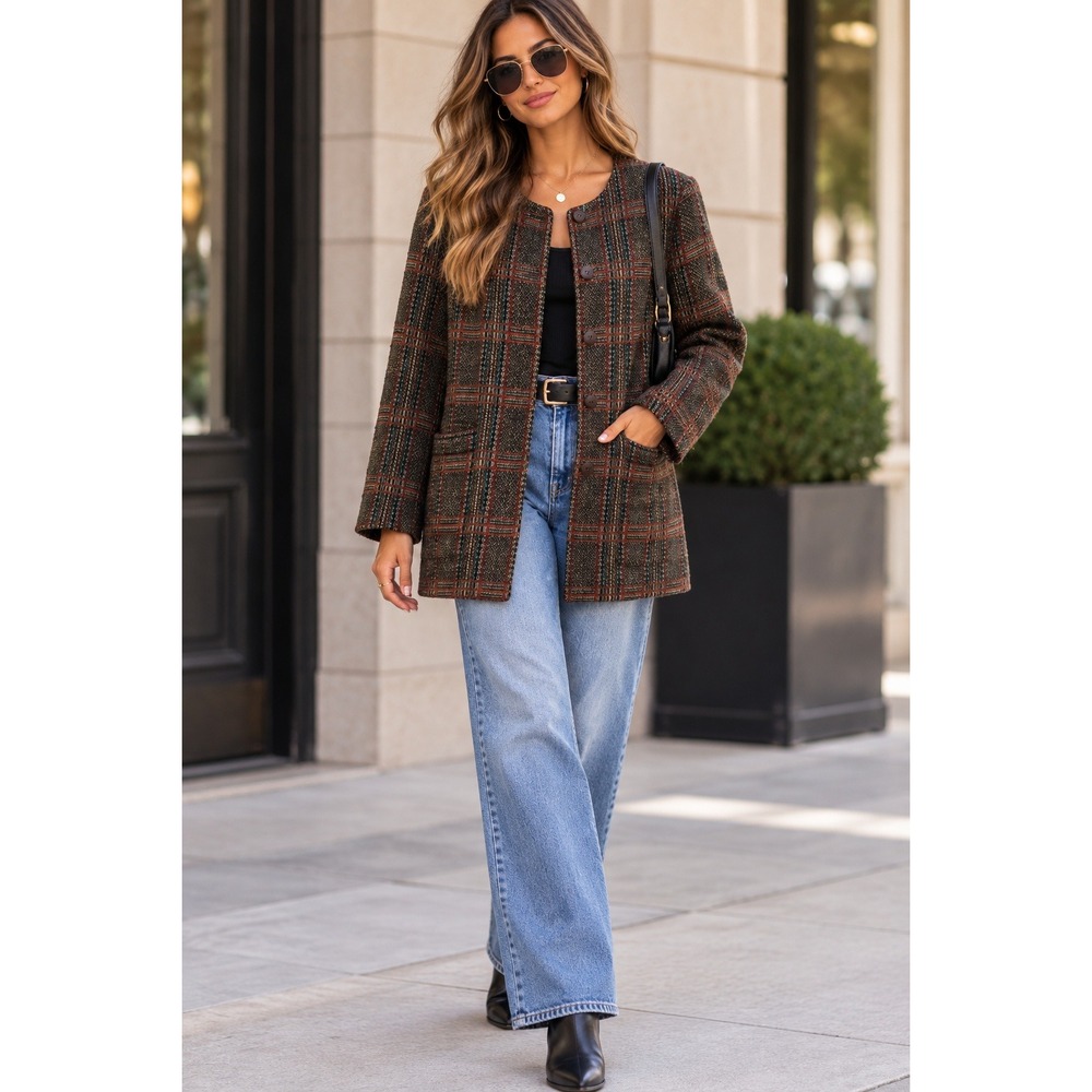 Vintage 80s Margaret Godfrey for Bagatelle Tweed Plaid Blazer Jacket M/L Hungary